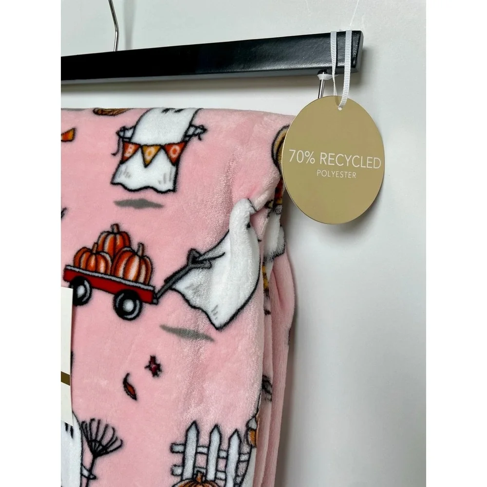ISAAC MIZRAHI Halloween Pink Ghost Fall‎ Autumn Leaves Oversized Throw Blanket
